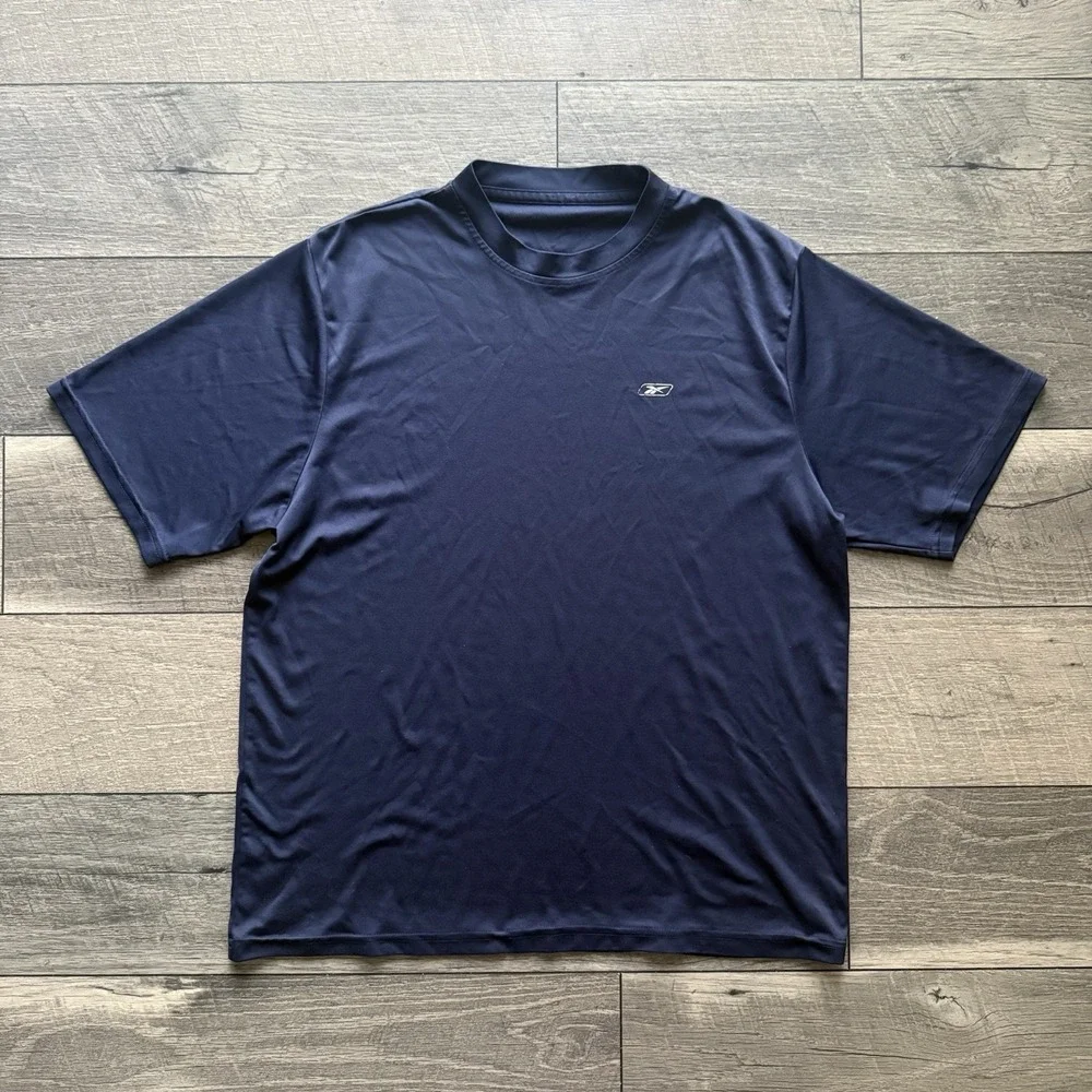 Vintage Reebok T-Shirt Mens XL Navy Blue Short Sleeve Athletic Workout Tee Y2K